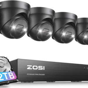 Upgrade your security with the ZOSI 4K PoE Security Camera System, featuring built-in spotlight and advanced person/vehicle detection.
