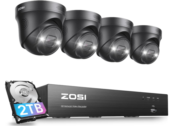 Upgrade your security with the ZOSI 4K PoE Security Camera System, featuring built-in spotlight and advanced person/vehicle detection.
