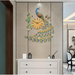 Elevate your decor with our exquisite 30.7-Inch Peacock Metal Wall Clock.