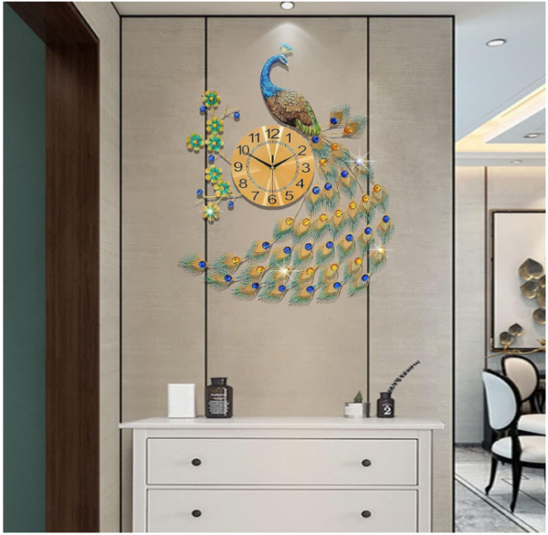 Elevate your decor with our exquisite 30.7-Inch Peacock Metal Wall Clock.