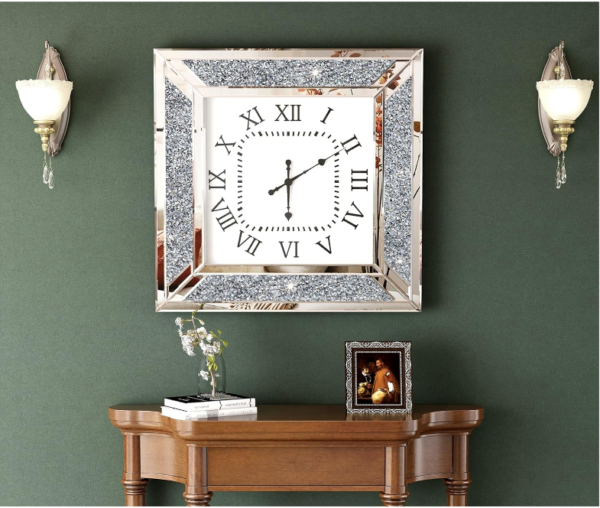 Upgrade your decor with our stunning 24-Inch Mirrored Glitter Wall Clock. This eye-catching timepiece adds glamour and sophistication to any room.