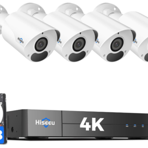 Elevate your security with the Hiseeu 4K PoE Security System, featuring four high-resolution cameras and a spacious 3TB HDD for extensive storage.