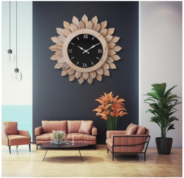 Boho Sunburst 24'' Wood Wall Clock: Introduce rustic charm with our Boho Sunburst 24'' Wood Wall Clock, featuring a silent mechanism.