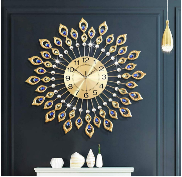 Elegant 26.3 Inch Gold 3D Wall Clock: Elevate your decor with our Elegant 26.3 Inch Gold 3D Wall Clock. Crafted with precision, its non-ticking mechanism ensures tranquility in any space.