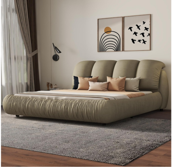 Velvet Upholstered Queen Bed: Elevate your bedroom with our exquisite Velvet Upholstered Queen Bed Frame, complete with a lavish padded backrest.