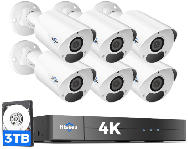 Safeguard your home with the Hiseeu 4K PoE Security System, featuring six high-resolution cameras and a spacious 3TB HDD for extensive storage.