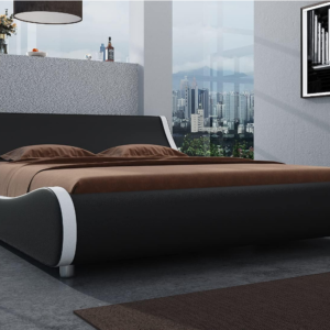 Modern Sleigh King Bed: Experience the pinnacle of comfort and style with our Modern Sleigh King Bed. Crafted to perfection, this bed features sumptuous faux leather upholstery that exudes luxury and sophistication.