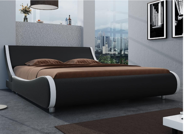 Modern Sleigh King Bed: Experience the pinnacle of comfort and style with our Modern Sleigh King Bed. Crafted to perfection, this bed features sumptuous faux leather upholstery that exudes luxury and sophistication.