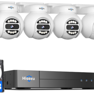 Protect your home with the Hiseeu 4K PoE Security System, equipped with four cameras and a spacious 3TB HDD for extensive storage.