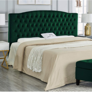 24KF Button Tufted King Headboard: Elevate your bedroom with the luxurious 24KF Button Tufted King Headboard in captivating jade velvet.