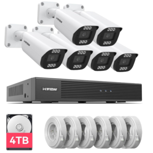 Elevate your home security with the H.VIEW 8CH 4K HD Security System, featuring six high-definition cameras and a preinstalled 4TB HDD for ample storage.