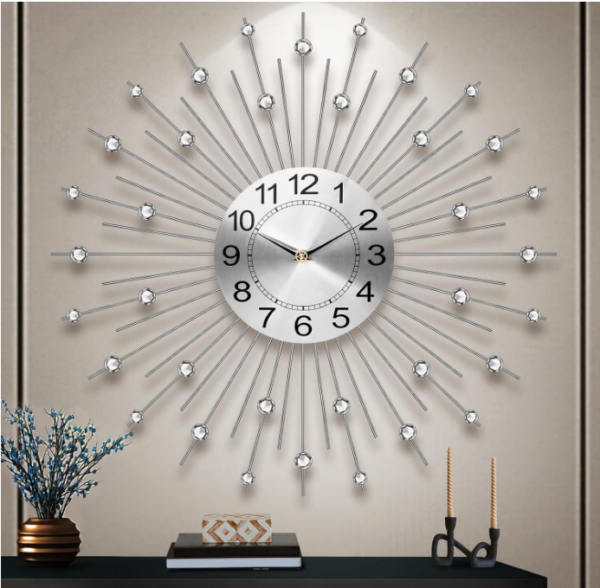 Modern Silver Crystal Wall Clock: Elevate your space with our Modern Silver Crystal Wall Clock.