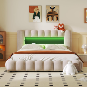 LED Headboard Queen Bed: The adjustable LED headboard adds a touch of ambiance, while the sturdy wood platform ensures stability and durability for years to come.