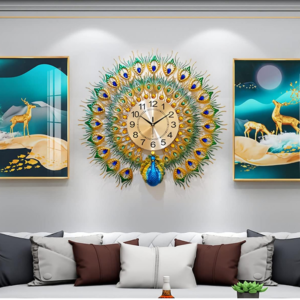 Large Peacock Wall Clock:Elevate your decor with our Large Peacock Wall Clock, a stunning 23.7-inch masterpiece.