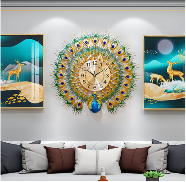 Large Peacock Wall Clock:Elevate your decor with our Large Peacock Wall Clock, a stunning 23.7-inch masterpiece.