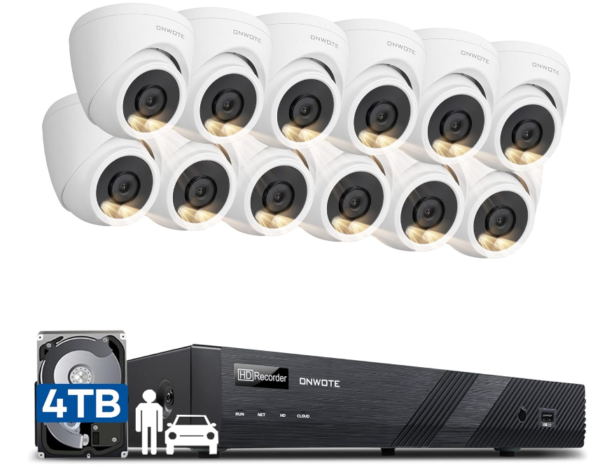 Safeguard your business with the ONWOTE 16CH 4K NVR PoE Security System, featuring advanced AI detection capabilities and 12 high-resolution 6MP cameras.