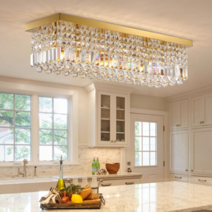 Siljoy Gold Rectangle Crystal Chandelier: Illuminate your space with exquisite charm using the Siljoy Gold Rectangle Crystal Chandelier.