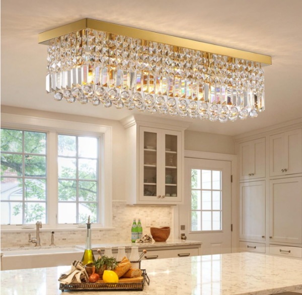 Siljoy Gold Rectangle Crystal Chandelier: Illuminate your space with exquisite charm using the Siljoy Gold Rectangle Crystal Chandelier.