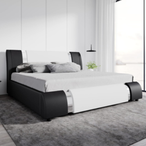 Modern King Bed: Upgrade your bedroom with our exquisite Modern King Bed. Crafted with luxurious faux leather, this bed exudes sophistication and style.