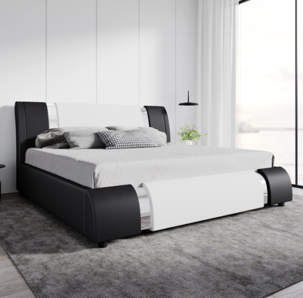 Modern King Bed: Upgrade your bedroom with our exquisite Modern King Bed. Crafted with luxurious faux leather, this bed exudes sophistication and style.