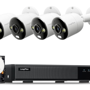 Secure your property with the LongPlus 4K 8CH Security System, featuring four high-resolution cameras and a spacious 2TB HDD for extensive storage.