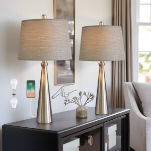 Illuminate your living space with timeless elegance using the Vintage Accent Silver Table Lamps Set. This set of two lamps combines vintage charm with modern convenience,